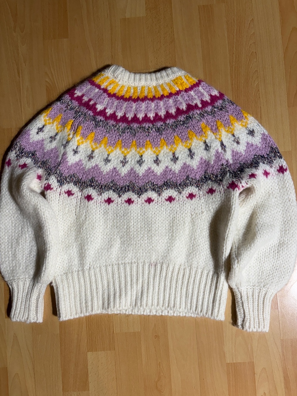 Sezane Constantine Mohair Fair Isle Crewneck Knit Sweater in Ecru Multicolor S - Picture 10 of 13